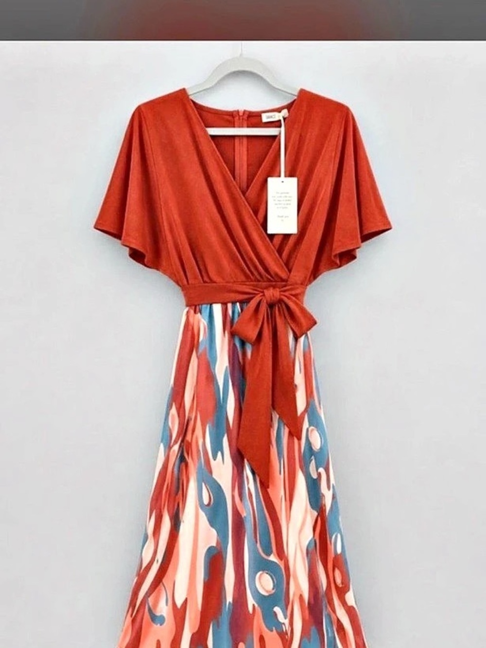 GRACE KARIN Abstract Midi Dress in Rust Size 2XL NWT